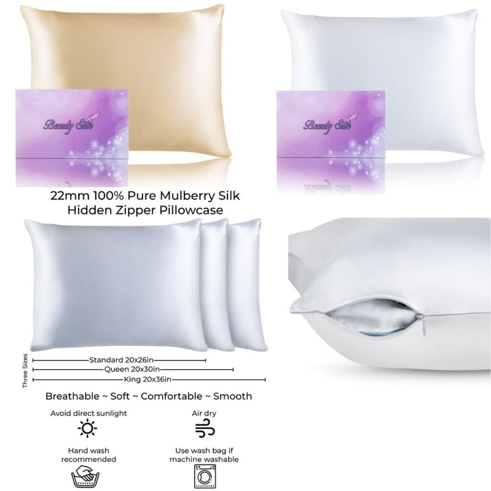 2 NEW 100% Mulberry Silk Pillowcase W/hidden zipper. Standard, Queen, King sizes - Picture 5 of 11